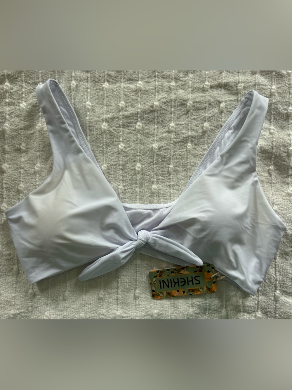 NWT Shekini white bikini top with bow tie size large